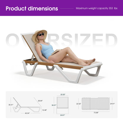 PURPLE LEAF Patio Lounge Chair Set White Chaise Lounge Chairs Five-Position Adjustable Plastic Stackable Chaise for Pool Sunbathing Beach Deck Outdoor, Beige