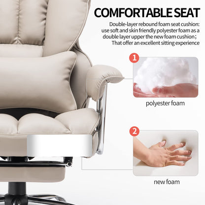 Efomao Big and Tall Office Chair 400lbs – PU Leather Executive Office Chair with Lumbar Support & Leg Rest, Heavy-Duty Computer Chair for Home Office, Grey