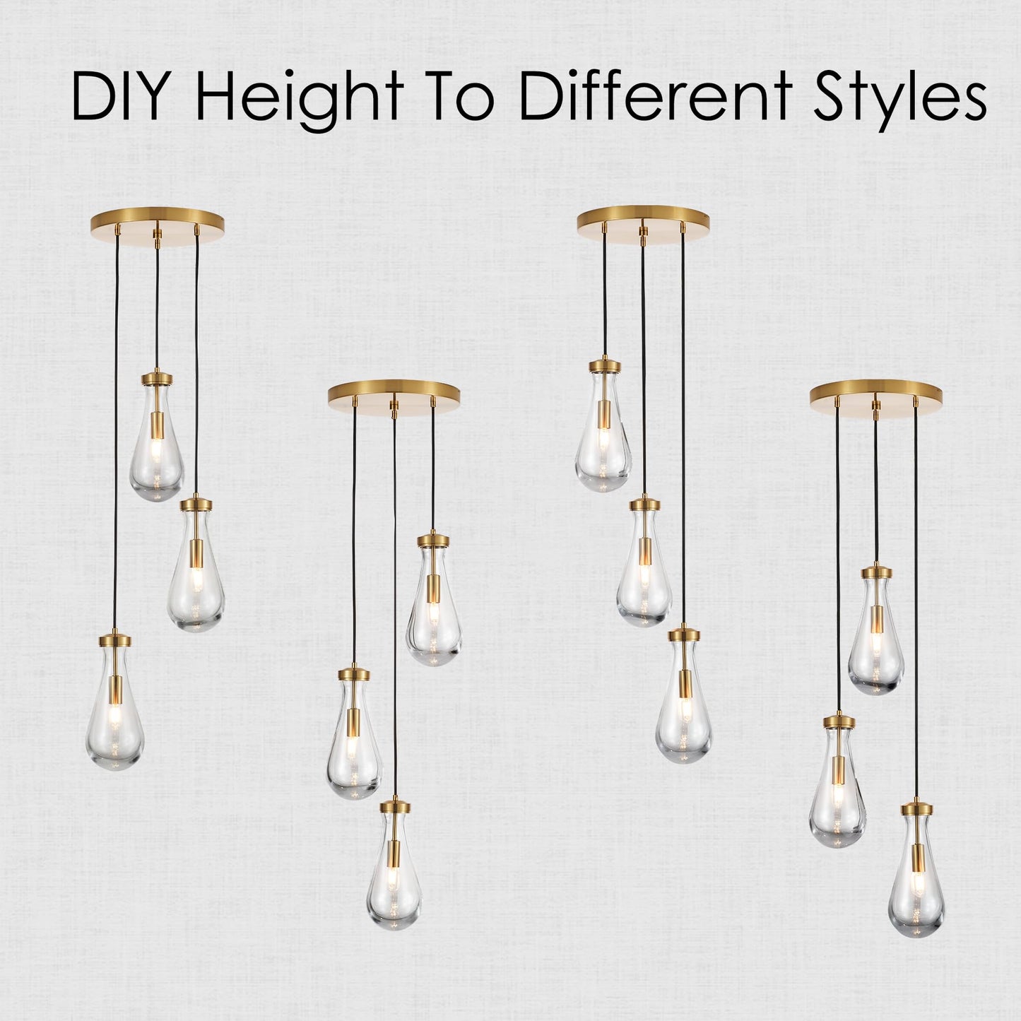 TACDANDM 3-Light Raindrop Pendant Light Fixtures, Brass Glass Pendant Lighting, Teardrops Modern Hanging Light for Entryway Foyer Kitchen Island Dining Living Room Hallway