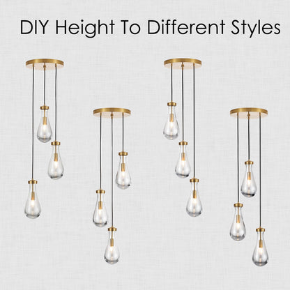 TACDANDM 3-Light Raindrop Pendant Light Fixtures, Brass Glass Pendant Lighting, Teardrops Modern Hanging Light for Entryway Foyer Kitchen Island Dining Living Room Hallway