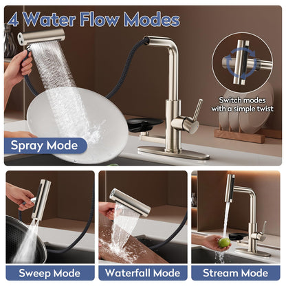 SINGSUO Pull Down Kitchen Faucet with Glass Rinser, 4 Spray Modes Kitchen Faucets with Pull Out Sprayer & Cup Washer, High Pressure Single Handle Bar Sink Faucet 1 or 3 Hole