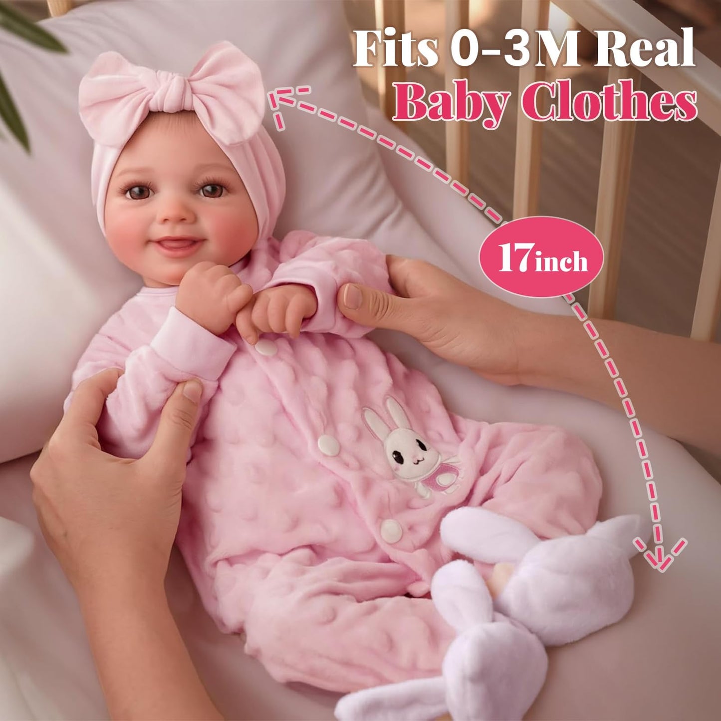 BABESIDE Reborn Baby Dolls Sunny - 17 Inch Cute Realistic Baby Doll with Soft Cloth Body, Poseable Real Life Baby Dolls with Bottle and Accessories for 3+ Years Old Girl Gifts, Pretend Play