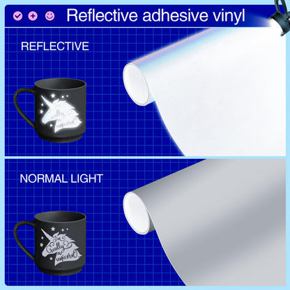 VINYL FROG Reflective Silver Adhesive Vinyl 12 inches x 6 FT Roll, Flashlight Sensitive Craft Vinyl for Decals, Cars, Bikes, Motorcycles, Helmets, Mailbox, Reflective Tape Roll