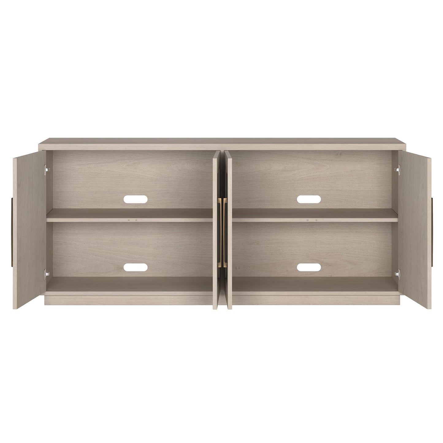 Henn&Hart 68" Sideboard Buffet Cabinet, Modern Credenza with 4 Panel Doors, Adjustable Shelves, and Cable Management Cut-Outs for Dining Room, Kitchen, Living Room or Entryway, Beech White