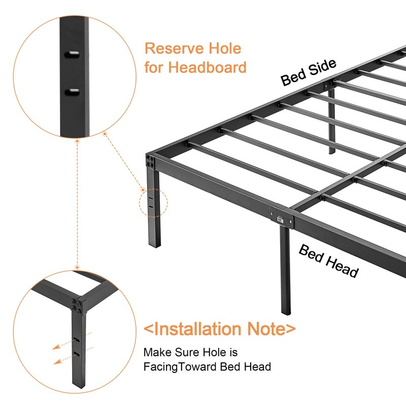 VECELO 16" Full Size Metal Platform Bed Frame,Heavy Duty Steel Slat/Easy Assembly Mattress Foundation/No Box Spring Needed