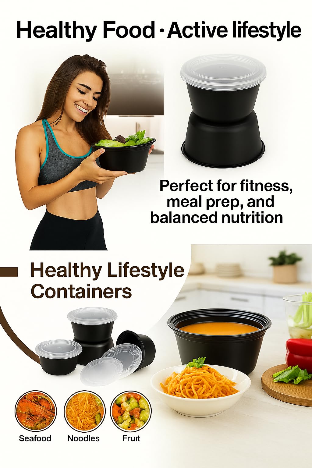 50 oz Disposable Bowls with Lids – Double Layer Soup & Food Containers for Takeout, Salad & Healthy Meal Prep, Microwave & Freezer Safe (Available in 25/150 Sets)（25）