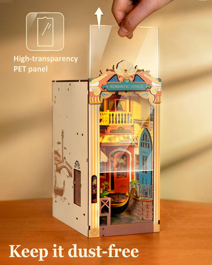 Rolife DIY Book Nook Kits for Adults 3D Wooden Puzzle-Bookshelf Insert Booknook-Miniature Kit-Gifts for Mom Dad Adults (Romantic Venice)
