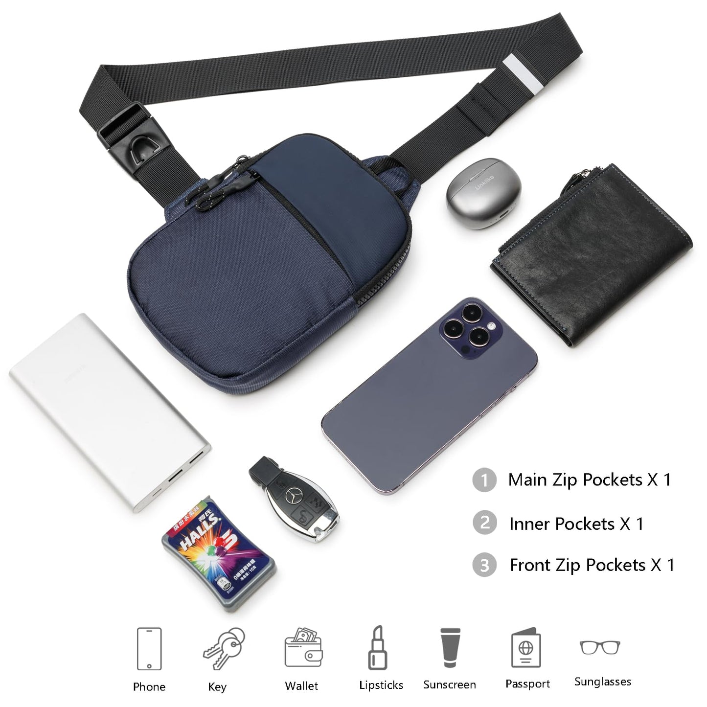 higouta Mini Sling Bag for Men Women, Waterproof Utility Crossbody Backpack Chest Bag for Hiking Travel Sports Running