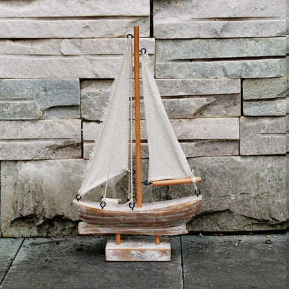 Sailboat Wooden Small Nautical Sail Boat Decor Coastal Beach Themed Ornaments for Home Bathroom Room Bedroom (B)