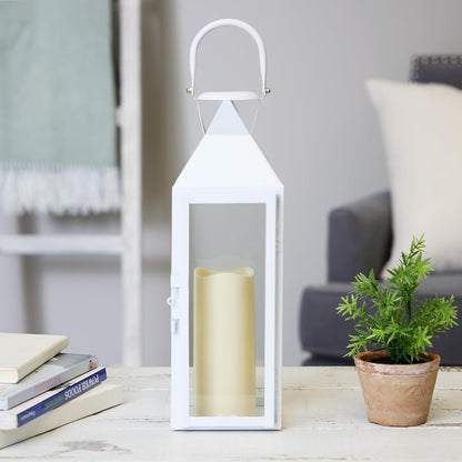 Zings & Thingz Manhattan Hanging Cable Candle Holder Lantern, Decorative Light Home Decor, 15" Tall, White