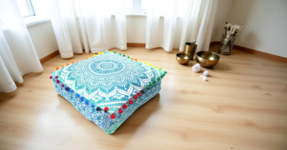 16" CRAFT KALA Green Ombre Large Hippie Mandala Meditation Floor Ottoman Pillow Cushion Pouf Cover Square Poufs