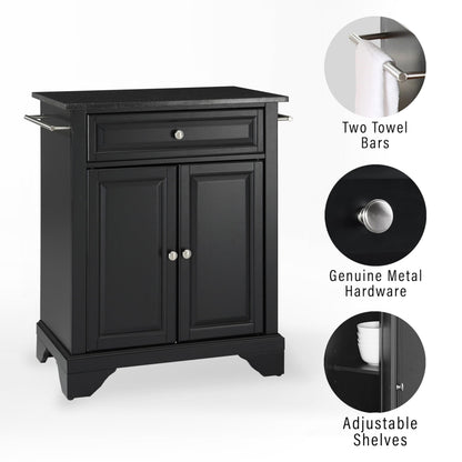 Crosley Furniture LaFayette Granite Top Small Portable Rolling Kitchen Island Storage Cart, Microwave Stand, Black