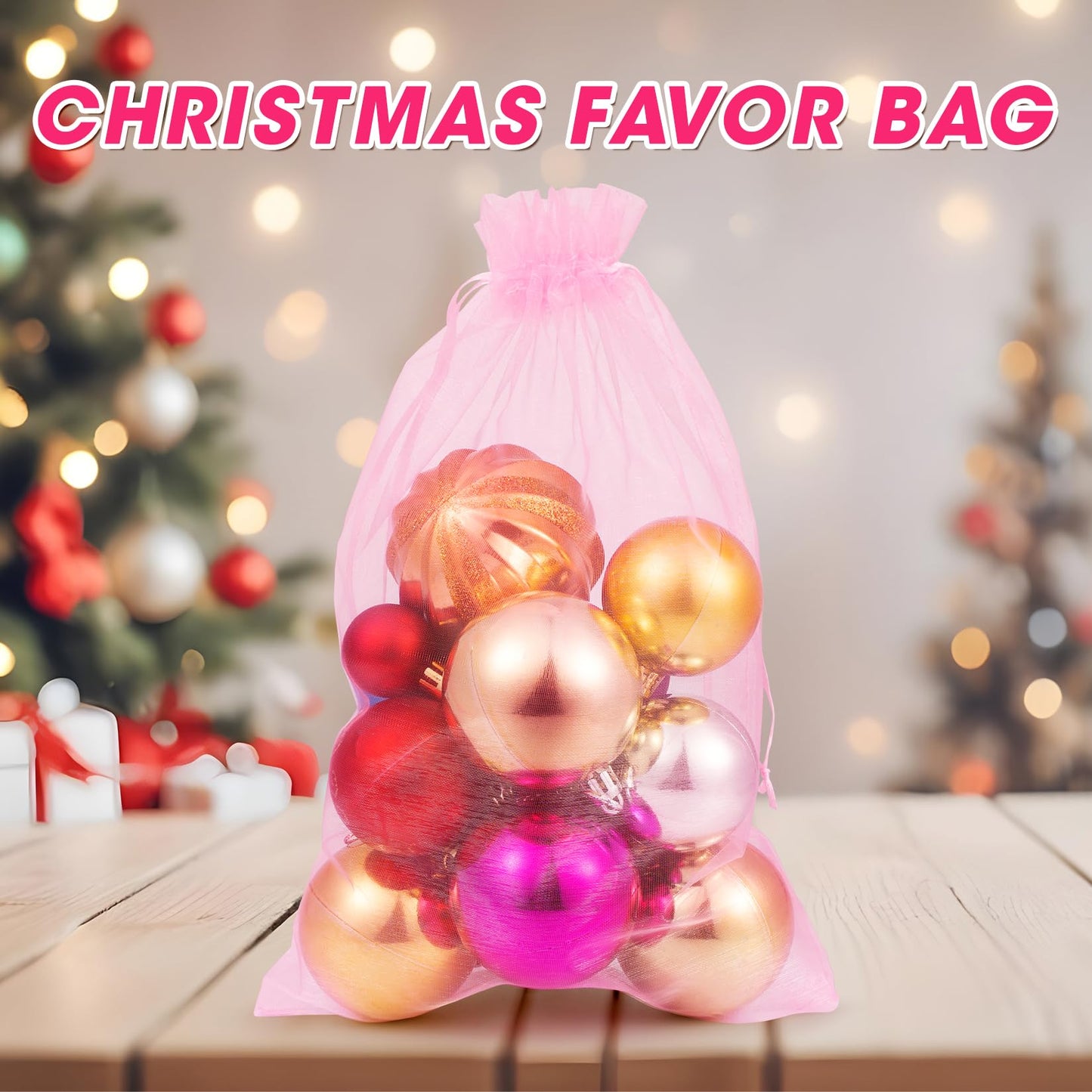 ANZNKU 8x12 in 50 Pack Pink Organza Bags, Small Gift Bags Bulk for Wedding Baby Shower Birthday Candy Party Favors, Large Sheer Mesh Goodie Bags Drawstring for Jewelry Craft Sachet & Gifts Wrap