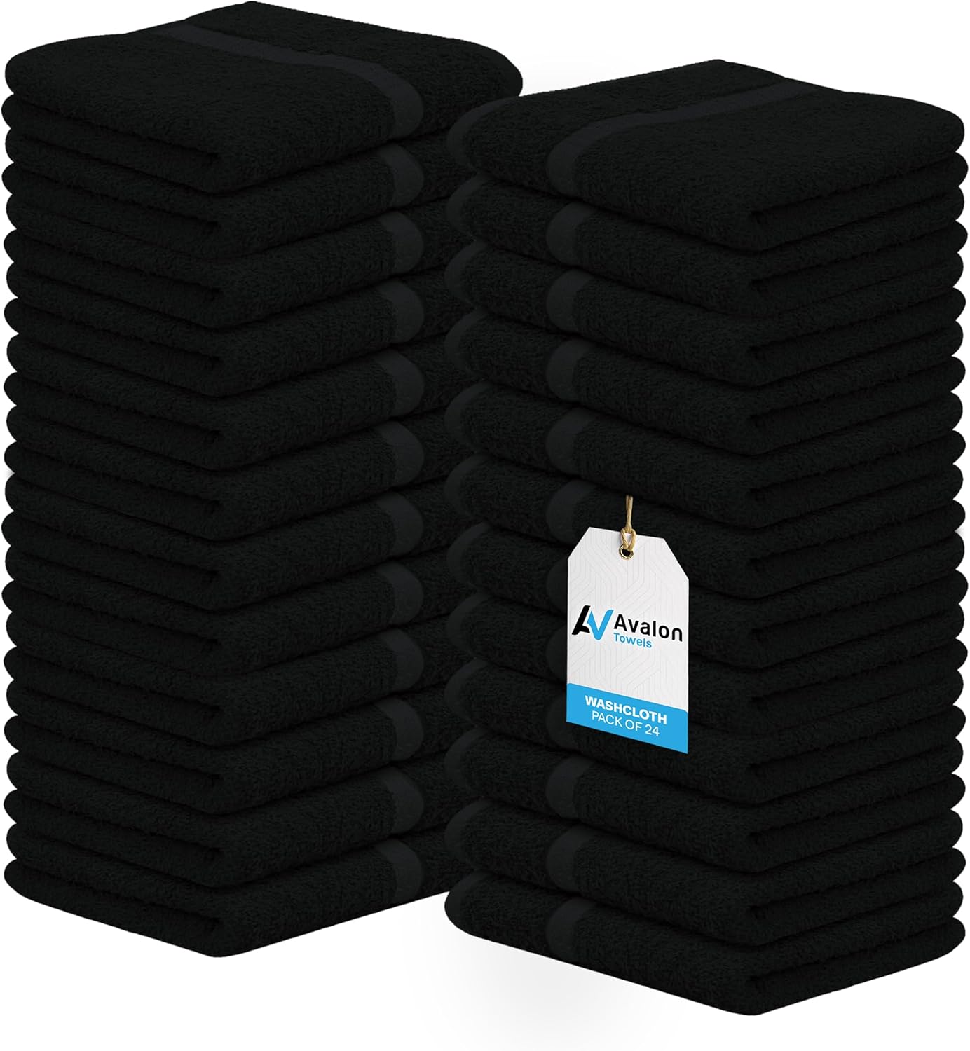 24-Pack 12 12 Inch Avalon Towels Cotton Washcloths x Black Super Soft & Absorbent Ring-Spun Cotton Wash Cloths