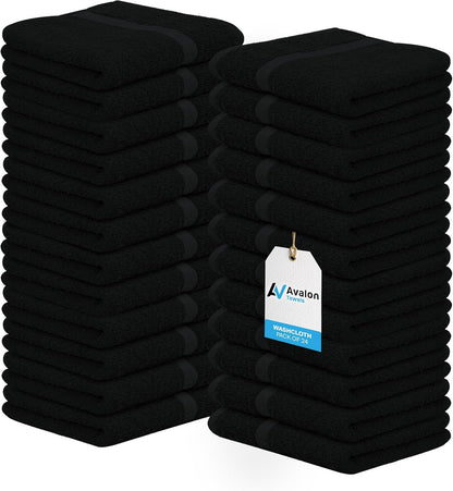 24-Pack 12 12 Inch Avalon Towels Cotton Washcloths x Black Super Soft & Absorbent Ring-Spun Cotton Wash Cloths
