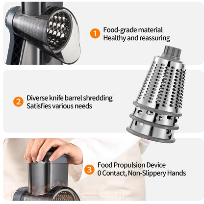 LIOZERIA Rotary Cheese Grater Hand Crank with Suction Base | 3-in-1 Safe Shredder for Cheese, Vegetables & Nuts, Easy to Clean