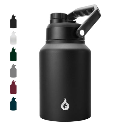 BJPKPK 64 oz Insulated Water Bottle, Dishwasher Safe Half Gallon Water Bottle with Ergonomic Handle, BPA Free Leak Proof Water Jug for Sports, Metal Jug with Anti-slip Bottom, Black