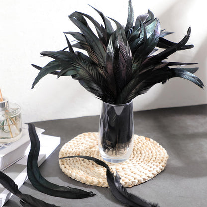Yuxung Black Craft Feathers Bulk 100 Pcs, 12-14 Inch Long Natural Rooster Tail Feathers Party Decoration for Party Birthday Wedding DIY Crafts Costume Performances Ornaments