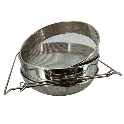 NIZEFEI Double Sieve Honey Strainer for 5 Gallon Bucket Stainless Steel Honey Filter with Up to 16.5 inches Extendable Arms Honey Processing Equipment