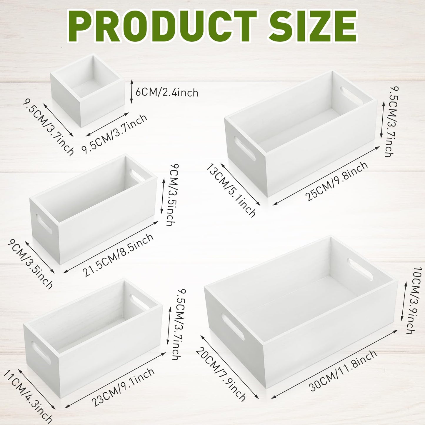 Yetene Set of 6 Wood Storage Boxes with Handles Wooden Nesting Crates Rustic Farmhouse Storage Container for DIY Crafts Party Home Table Decoration Display(White)