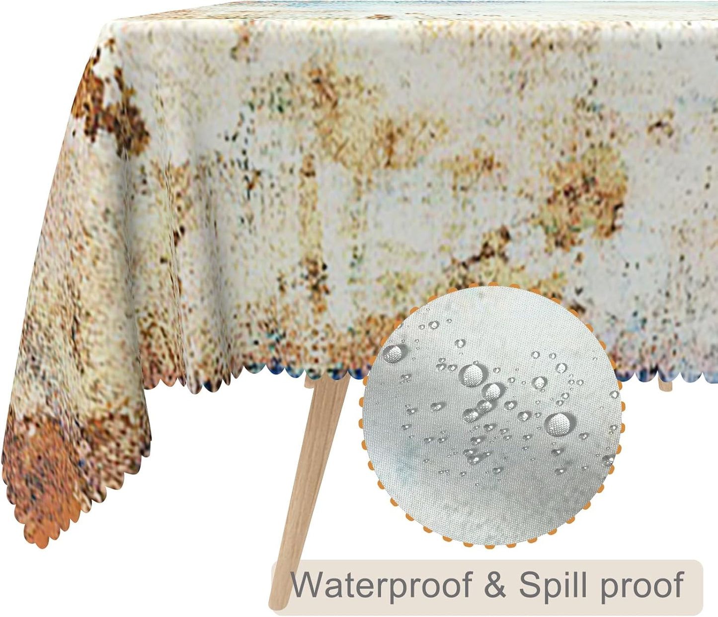 54x86 Inches Mid Century Tablecloth, Yellow and Blue Abstract Modern Art, Spill Proof and Oil Proof Fabric Table Cover