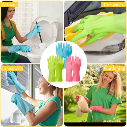 Gandeer 36 Pairs Blue Rubber Reusable Gloves Long Household Dishwashing Gloves Kitchen Cleaning for Dishes Clean Gardening (L,Pink,Green)
