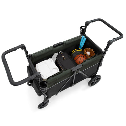 Jeep Aries Stroller Wagon by Delta Children Premium Wagon for 2 Kids with Convertible Seats, Adjustable Push/Pull Handles, Removable Canopy & Flat Fold - Greenguard Gold Certified, Black/Green