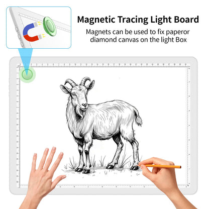 Phylosal Magnetic A4 Light Pad with Bag, Super Bright Light Box with Side Button, Diamond Art Light Board, Lightbox for Tracing and Drawing, USB Power Light Table for Sketching, Weeding Vinyl (White)