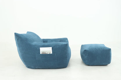 Oversized Bean Bag Chair for Adults, Large Comfy Foam Filled Lounger with Armrests for Living Room, Bedroom & Dorm, 42" W x 43" D x 31" H, Includes Ottoman (Blue)