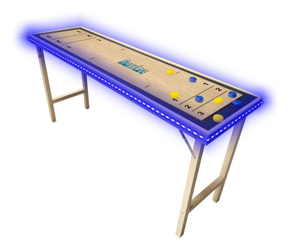 6-Foot Premium Shuffleboard Table w/LED Lights & Folding Legs - Wood Grain Edition
