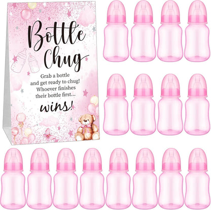 20 1 TrelaCo Bottle Chug Baby Shower Game Pcs Baby Bottles Shower Favor with Bear Theme Sign for Gender Reveal Party