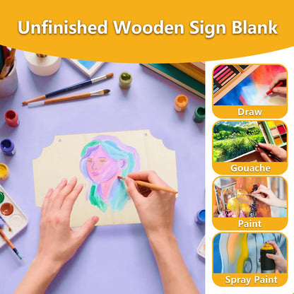 IJRPLM 24 Pcs Wood Sign Blank, Unfinished Hanging Wooden Slices Banners with Ropes, Hanging Craft Door Signs, Rectangle Blank Wood Signs for DIY Crafts, Painting, Wall Art Home Decorations, 3 Style