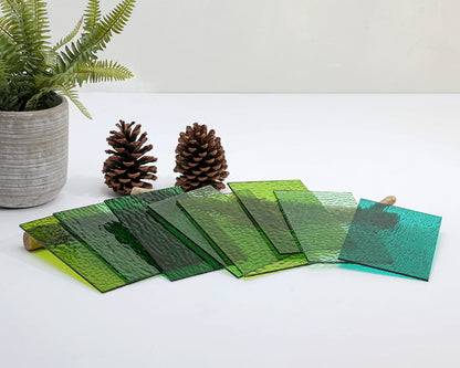 Lanyani Green Transparent Stained Glass Sheets for Craft, 6x4 inch Colored Textured Cathedral Glass Pack, 10 Sheets