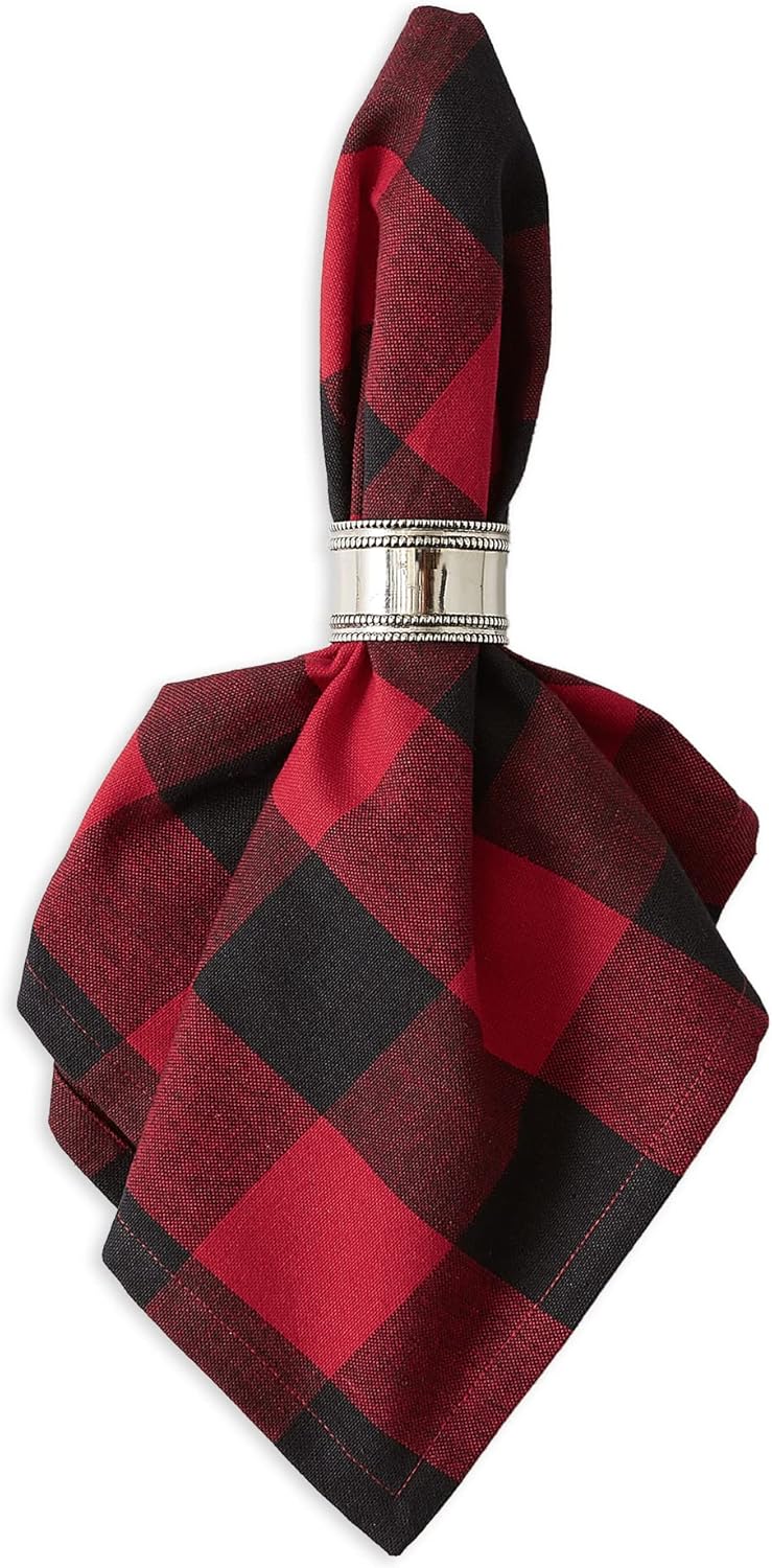 DII Buffalo Check Cloth Napkin Set, Classic Farmhouse, 20x20, Red & Black, 6 Piece