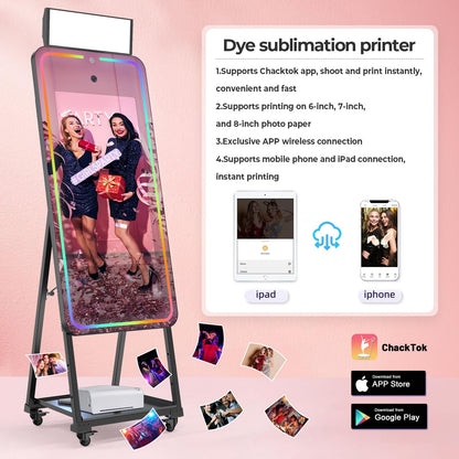 MWE Magic Mirror Photo Booth Machine Touch Screen with Printer,12MP 4K HD Camera,RGB Surround Light Music Sync,Professional Photography Light,Dual System,Software APP Remote Control (47in+Printer)