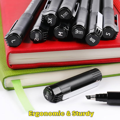 Dyvicl Hand Lettering Pens, Calligraphy Brush Pens Art Markers for Beginners Writing, Sketching, Drawing, Illustration, Scrapbooking, Journaling, Black Ink Pen Set, 8 Sizes