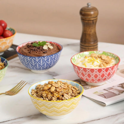 Dessert Bowls Set of 6 - Small Ceramic Bowls for Ice Cream, Snack, Rice - Colorful Cute Style - Microwave and Dishwasher Safe - 4.75 Inch - 10 oz