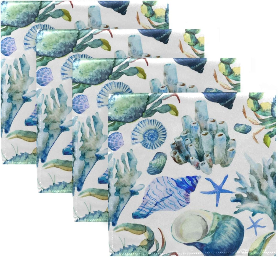 Set of 6 Ocean Animal Cloth Napkins, 20x20 Inch, Reusable Washable Dinner Napkins for Holiday Party Restaurant Banquet