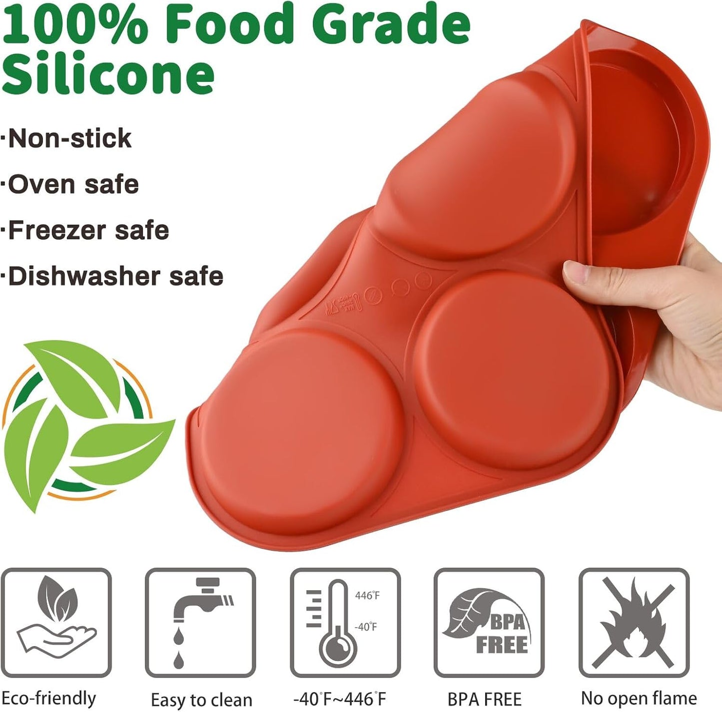 JOERSH Silicone Egg Mold, Jumbo Size Muffin Top Pan, Non-Stick Round Molds for Breakfast Sandwiches