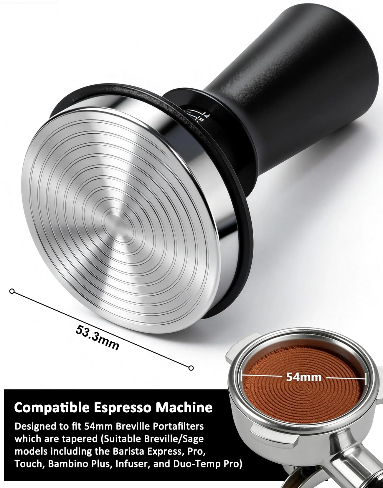 WYLOSUA® Professional 53.3mm Coffee Tamper — Stained aluminum alloy handle 304 Stainless Steel Base, Perfect Weight & Balance for Barista-Level Espresso Tamping | Fits All Standard 54mm Portafilters