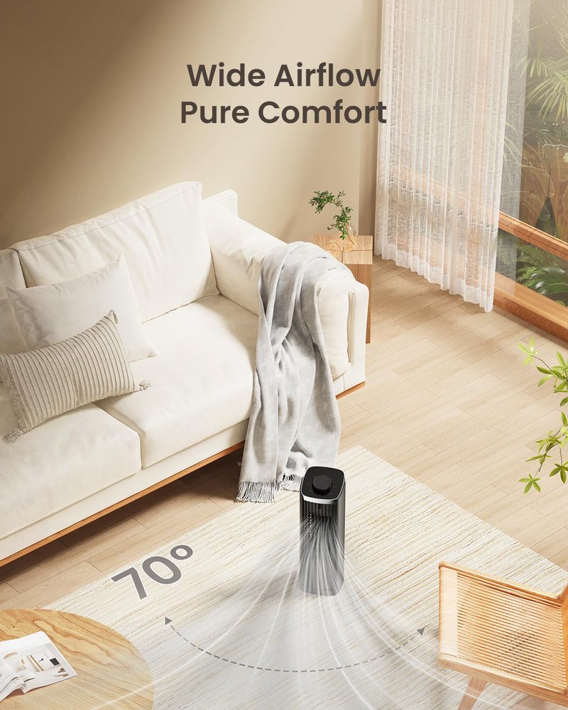 PNTCK Fan for Bedroom, 13" Tower Fan with 3 Speeds Max 23ft/s, 70° Oscillating Desk Fan, Bladeless Standing Fan, Portable Fans, Cooling Fans for Office, Home Medium-13”-Knob