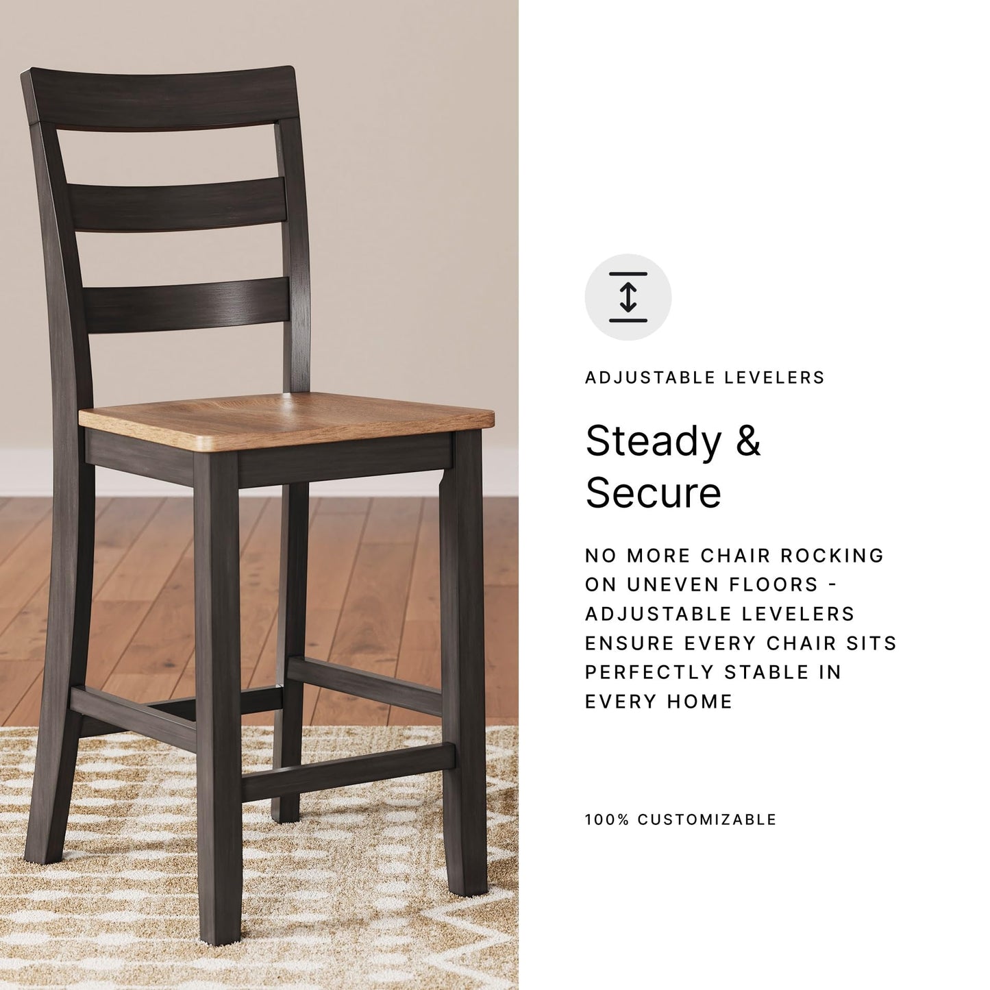 Signature Design by Ashley Gesthaven Counter Height Barstool, Set of 2, Adjustable Levelers, Solid Wood Frame, Natural/Brown