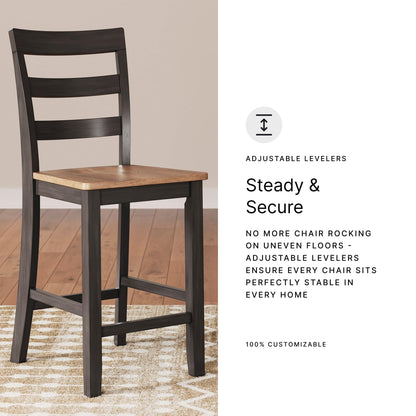 Signature Design by Ashley Gesthaven Counter Height Barstool, Set of 2, Adjustable Levelers, Solid Wood Frame, Natural/Brown