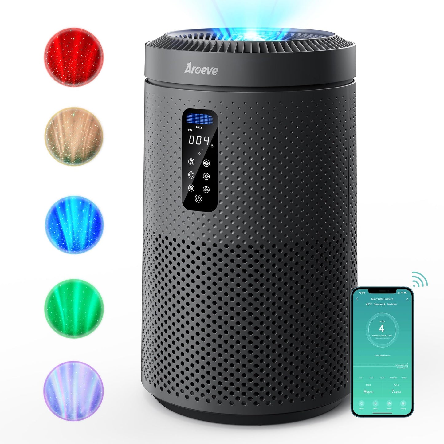 AROEVE Air Purifiers for Bedroom Air Purifier With Aromatherapy Function For Pet Smoke Pollen Dander Hair Smell 20dB Air Cleaner For Bedroom Office Living Room, MK06- Black(Available for California)