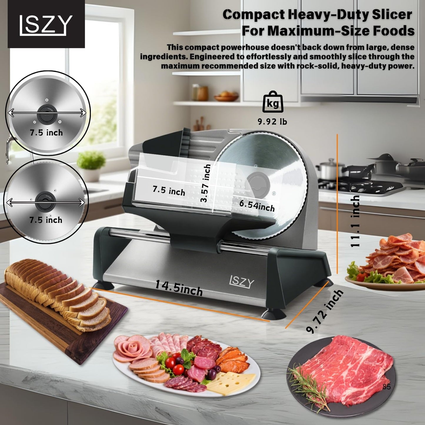 Meat Slicers, Electric Meat Slicer Machine for Home with 2 Removable 7.5'' Blades ETL Certified, Adjustable Thickness Deli Slicer-Food Cutter Machine for Bread Cheese