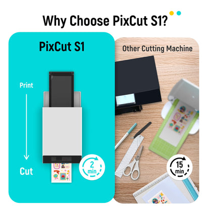 Liene PixCut S1 Inspire Kit - All-in-One Color Sticker Printer & Cutting Machine, Thermal Dye-Sublimation Photo Printer, 300 DPI, Color Label Maker with 180 Sheets (36 Photo + 144 Sticker Paper)