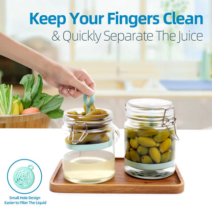 2 Pcs Pickle Jar with Strainer, 25 Oz Glass Pickle Container with Silicone Lift Separator, Airtight Lid Olive Storage Mason Jar for Jalapeno Gherkin Kimchi Marinade Fermenting Canning Jars Wide Mouth