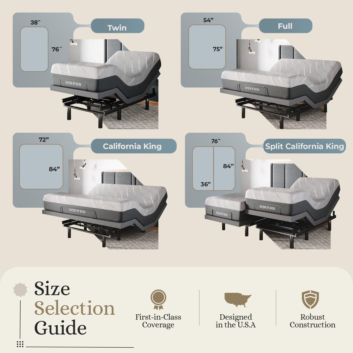 Sven & Son Classic Adjustable Bed Base, Head and Foot Lift, Massage, Under-Bed Lights, USB, Gel Memory, Zero Gravity Smart Frame - Full + 12 inch Memory Foam Matt (Medium)