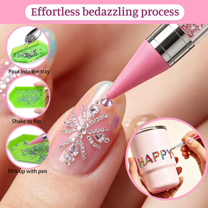 OCARDI 30Pcs Rhinestone Picker Tools for Bedazzling Kit - B7000 Jewelry Glue for Craft,9-in-1 System with 3 Picker Pens&9 Interchangeable Tips, Trays,Tweezers&Clay,All-in-One Diamond Art Painting Set