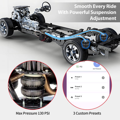 130 PSI Wireless Air Shock Controller Kit 25980EZ, Bluetooth App & Remote Control, Easy Install, Compatible with Cars, SUVs, Trucks, HASK-01APP